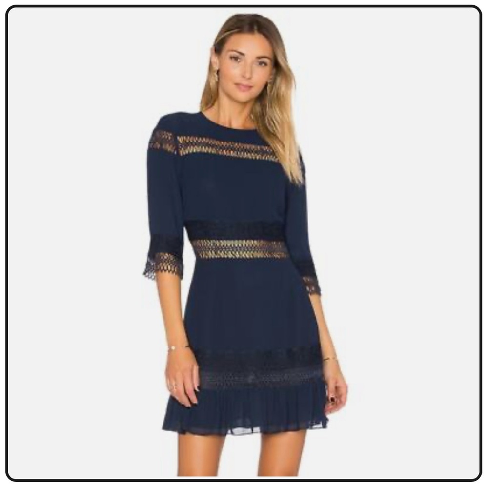 TULAROSA Asher Mini Lace Crochet Dress Revolve in Indigo Navy $228 XS